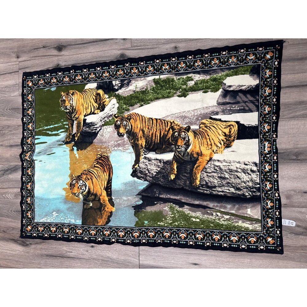 Tiger Print Cotton Wall Hanging/Throw Blanket 51" X 36" With Ornate Border